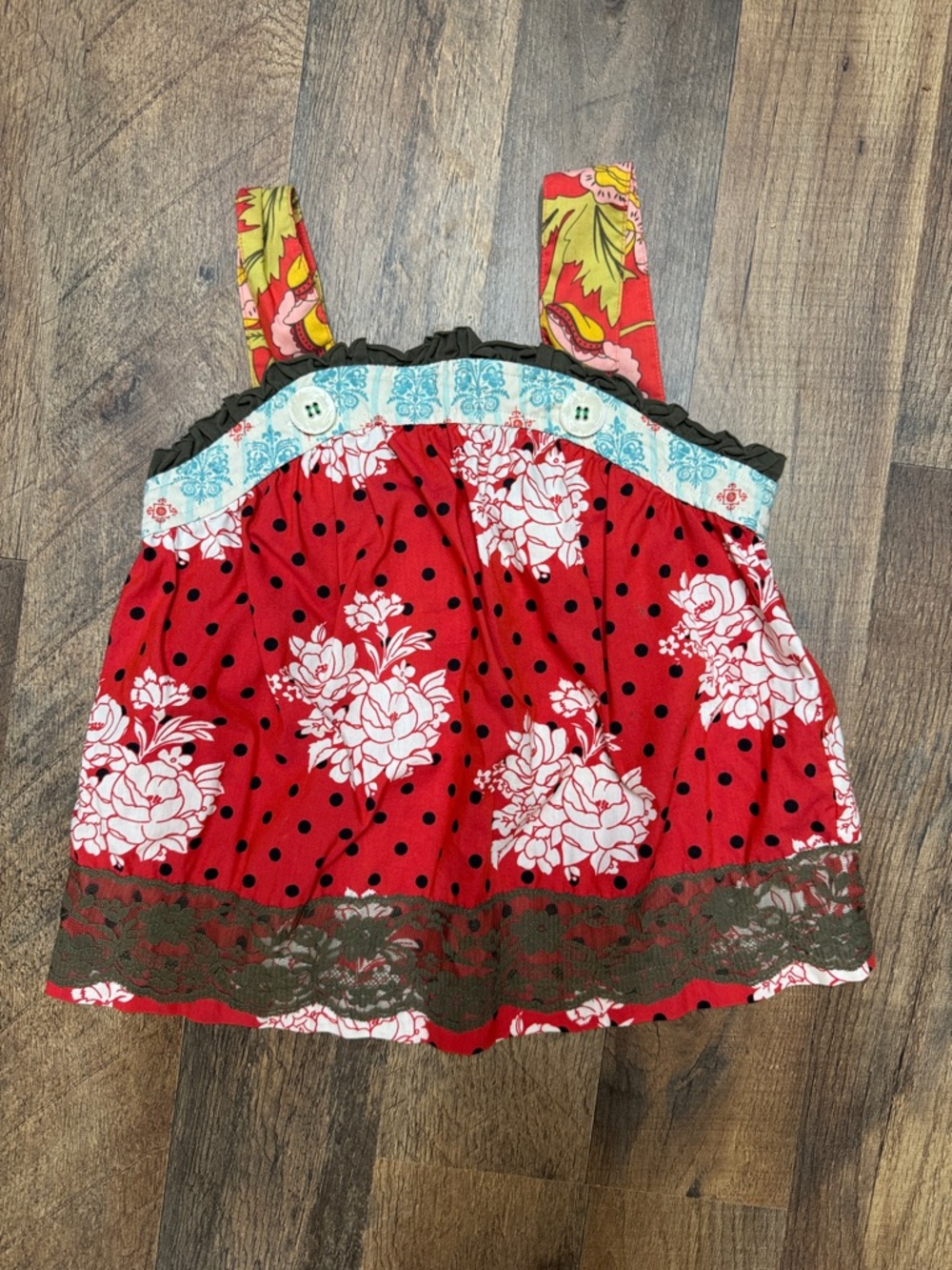 Matilda Jane Serendipity Red Floral & Polka Dot Tank with Contrasting Trim